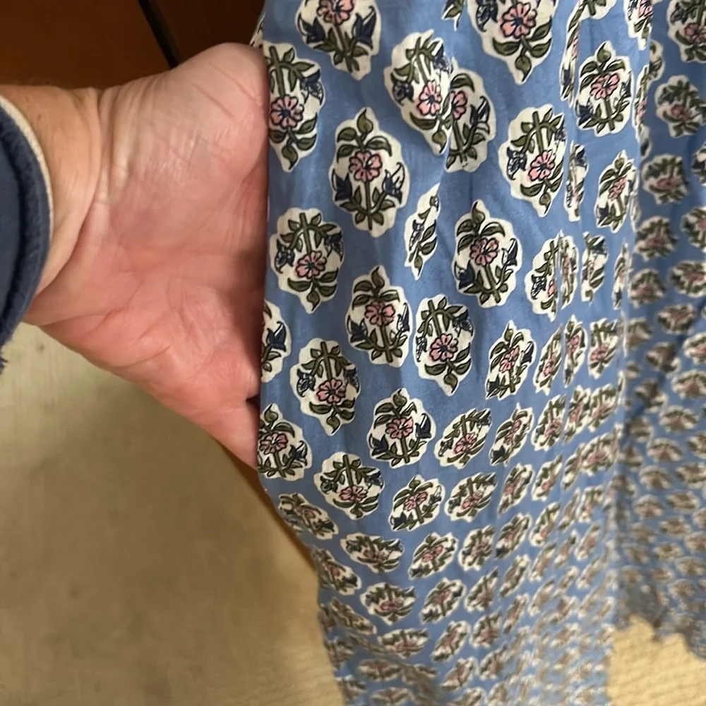 J. Crew 100% Cotton Blue Floral Smocked Bodice Midi Dress Cottagecore Puff